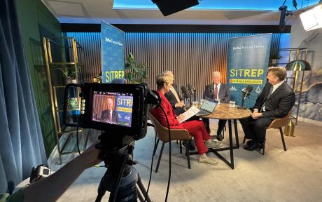 Set of Sitrep with guests lights and camera
